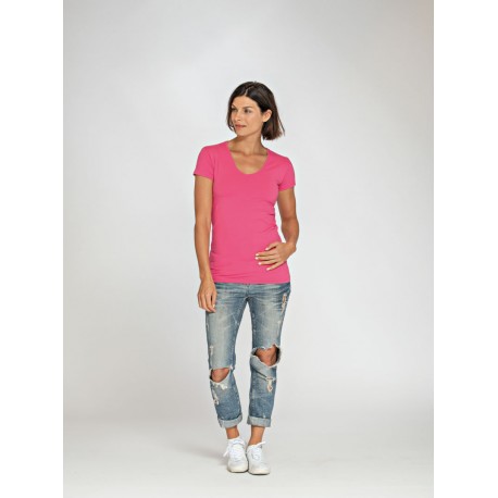 L&S Cotton Elastane V-neck T-shirt Short Sleeves for her