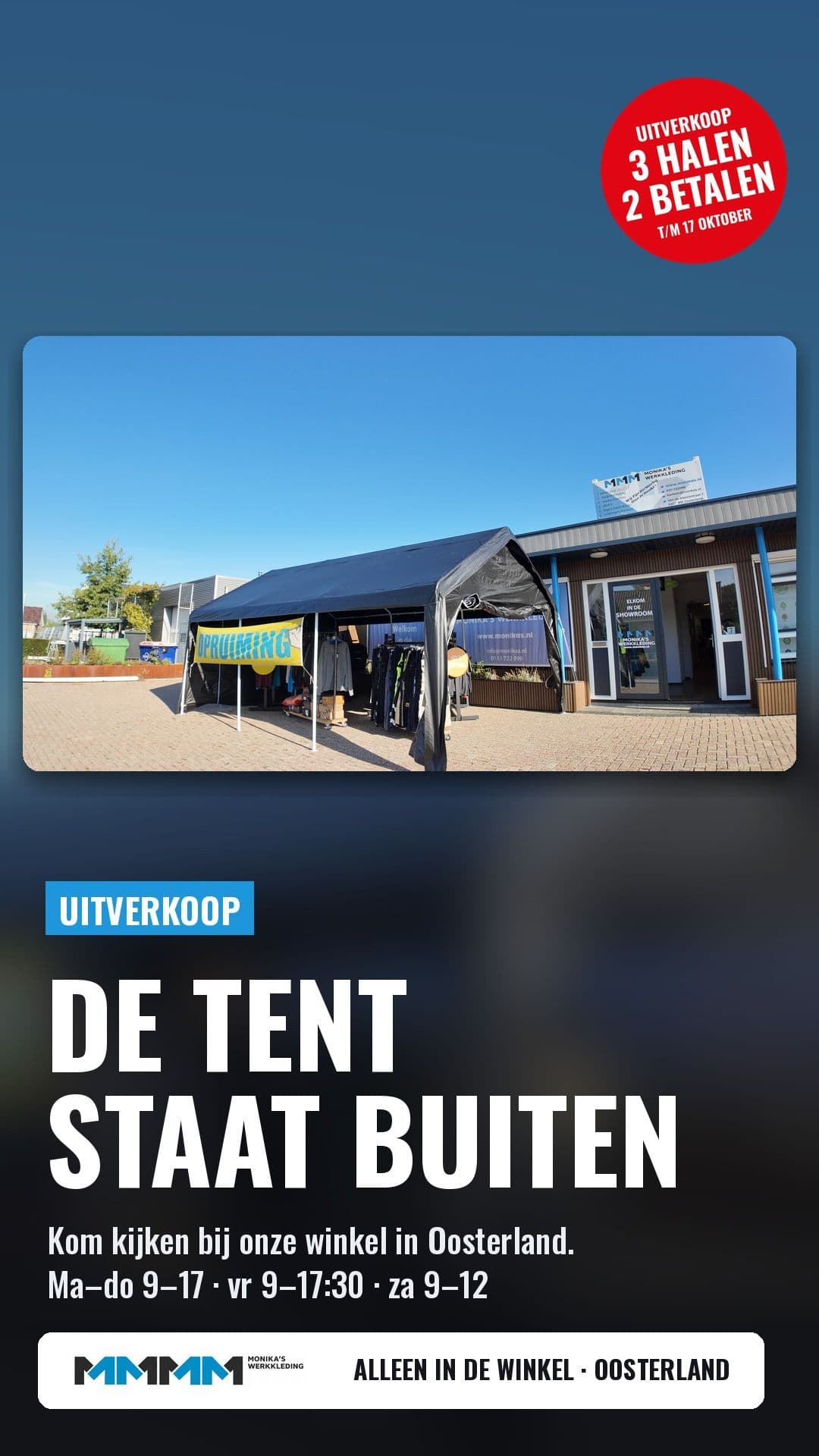 De tent staat buiten bij de winkel in Oosterland